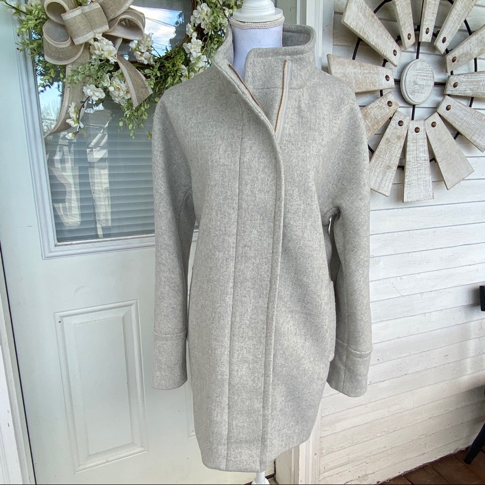 New! J Crew Heather Grey Stand Collar Wool Coat - Picture 7 of 15